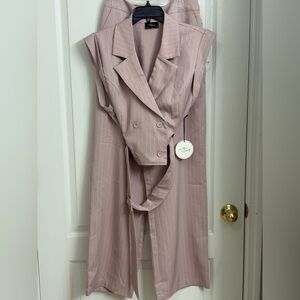 a'gaci Pink Pantsuit Set with Blazer-Style Top